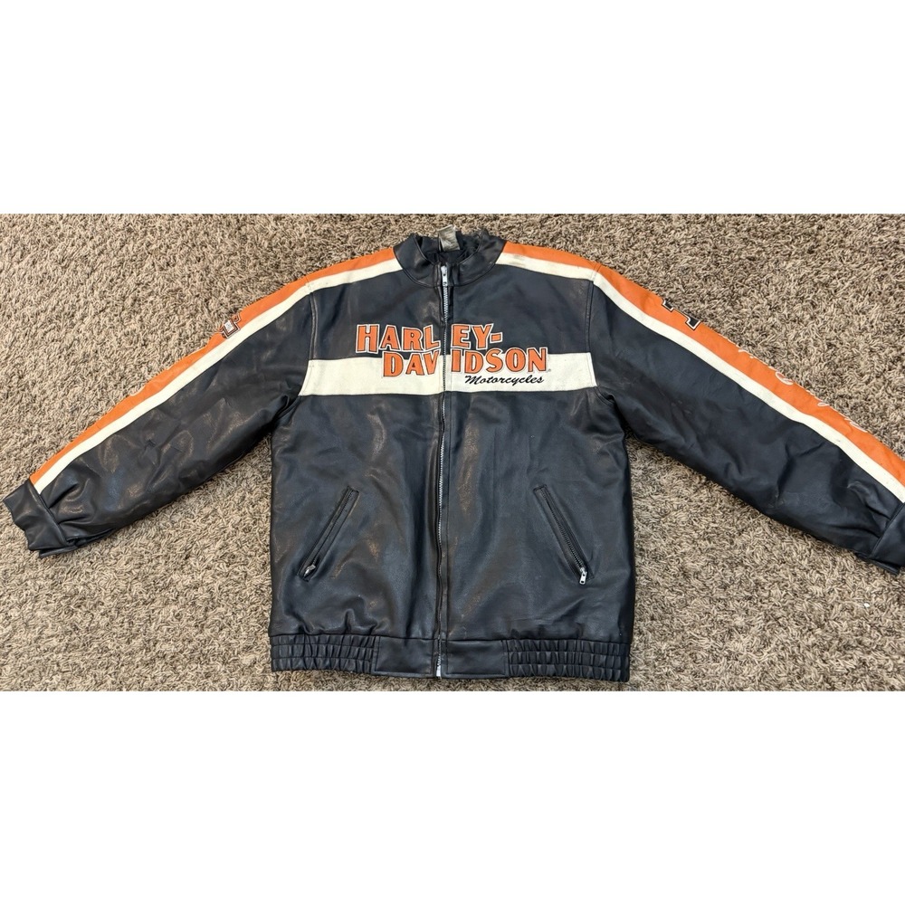 Harley-Davidson Leather Jacket Polyvinil Black & Orange Women's Size XL